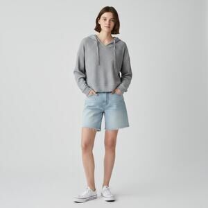 Calvin Klein Jeans Gray Cropped Hoodie Small Short Sleeve Pullover Hooded Top